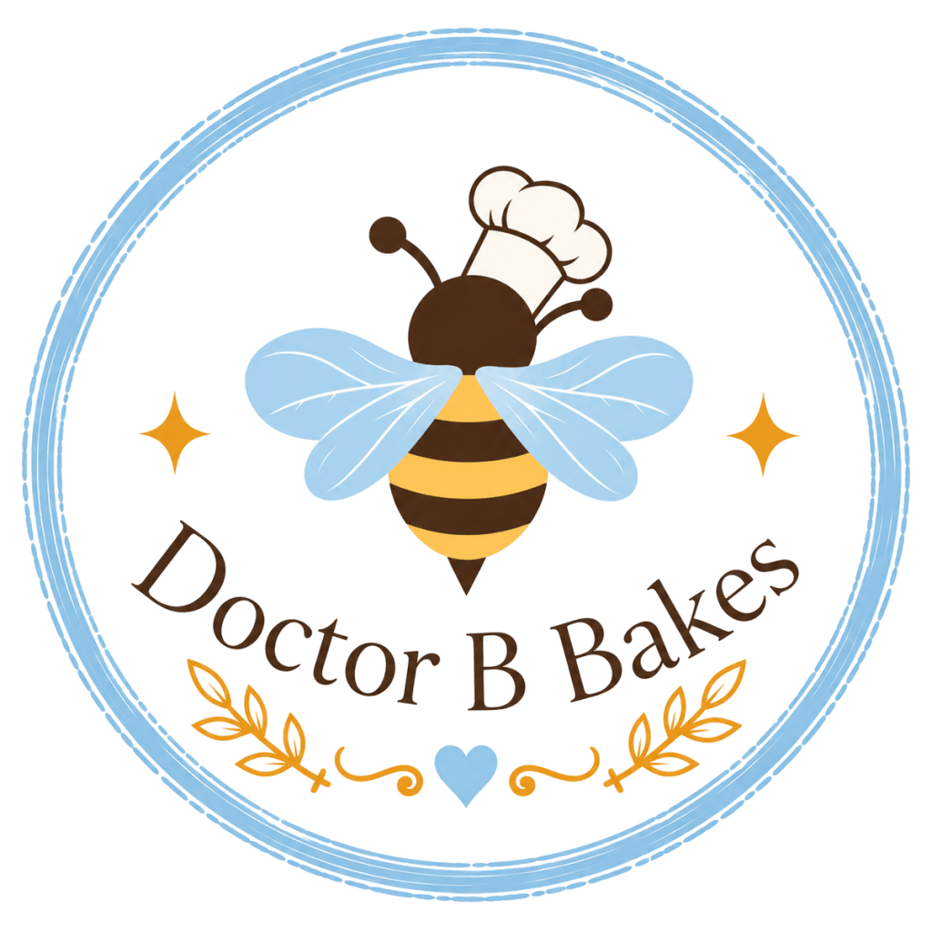 Doctor B Bakes seal: a bee in a chef's hat